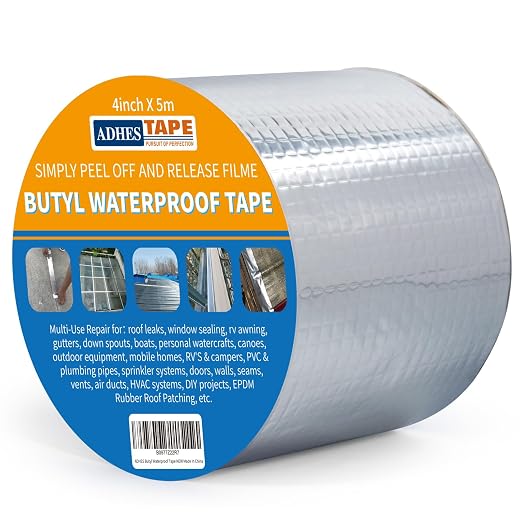 ADHES Upgrade Butyl Tape Waterproof Tape, 1.2mm Thick, 4 inch x 16 feet | Aluminum Foil Tape Butyl Sealant Tape for RV Repair, Window, Boat and Pipe Sealing, Glass & EDPM Rubber Roof Patching, Silver