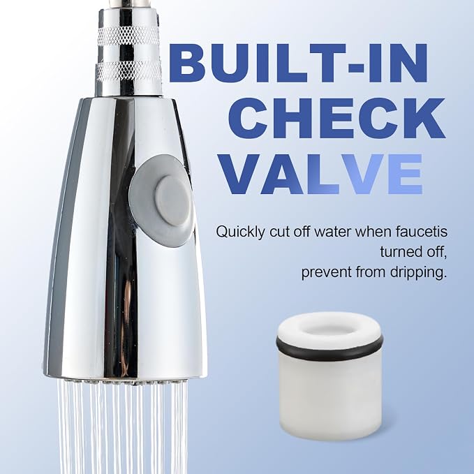Pull Down Kitchen Faucet Sprayer Head Replacement, G1/2 (13/16" Male Thread) Pull Out Sink Spray Nozzle, 2-Mode Stream & Spray Tap Hose Spout Only, Chrome Finish