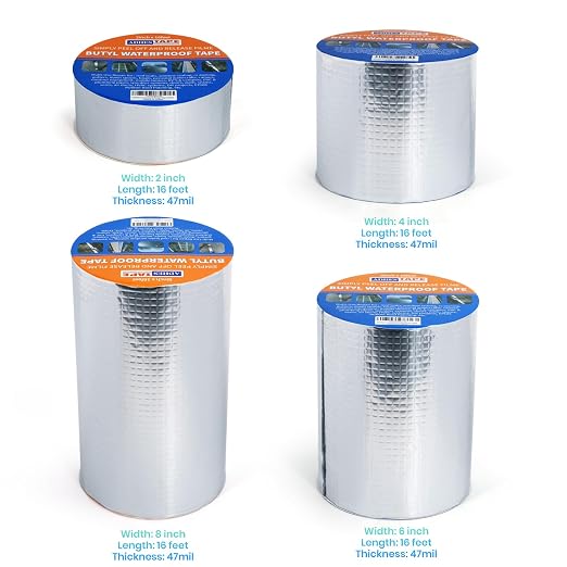 ADHES Upgrade Butyl Tape Waterproof Tape, 1.2mm Thick, 8 inch x 16 feet | Aluminum Foil Tape Butyl Sealant Tape for RV Repair, Window, Boat and Pipe Sealing, Glass & EDPM Rubber Roof Patching, Silver