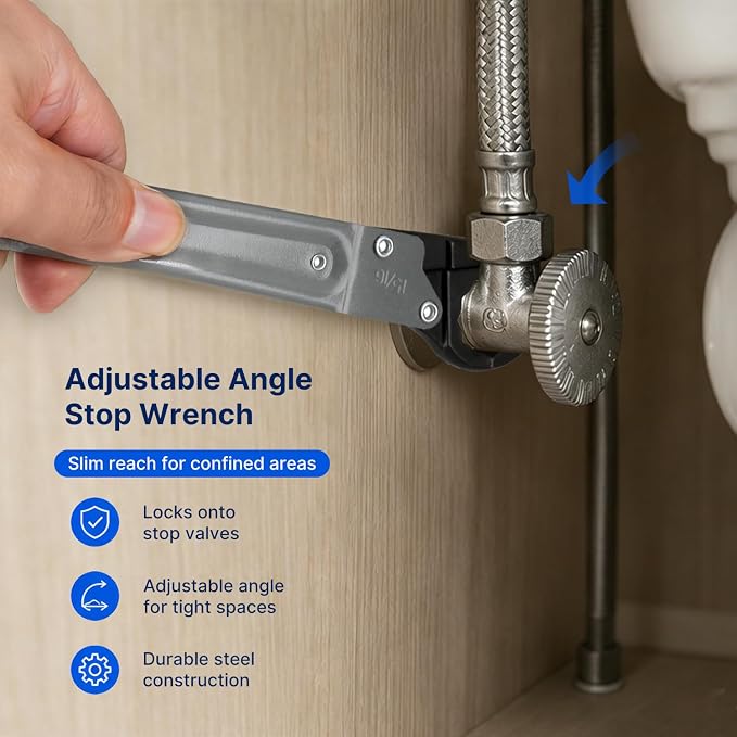 HOLDLY Angle Stop Wrench Kit with 1/2-Inch Compression Sleeve Puller | Slim-Profile Access for Tight Shutoff Valves; Ferrule and Nut Removal for Sink, Toilet and Faucet Supply-Line Repairs