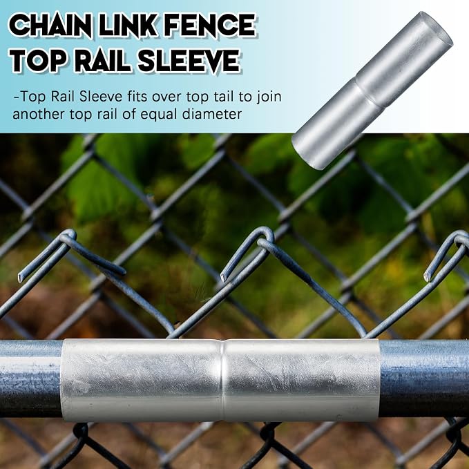 Tandefio 8 PCS Top Rail Sleeve Galvanized Steel Chain Link Fence Top Rail Sleeve for Rail/Pipe (1-3/8" x 6")