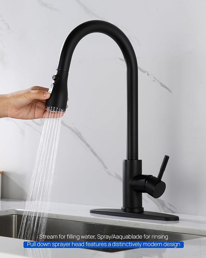 J-HVA Pull Down Kitchen Faucet Sprayer Head Replacement Part, Matte Black