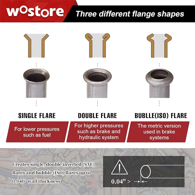 Wostore 25FT Brake Line Kit & Flaring Tool, 24 Brass Fittings, 3/16-5/8" | Double & Single & Bubble flares flaring tool. 25FT 3/16" copper line. Cutter and reamer included. 7 sizes up to 5/8"