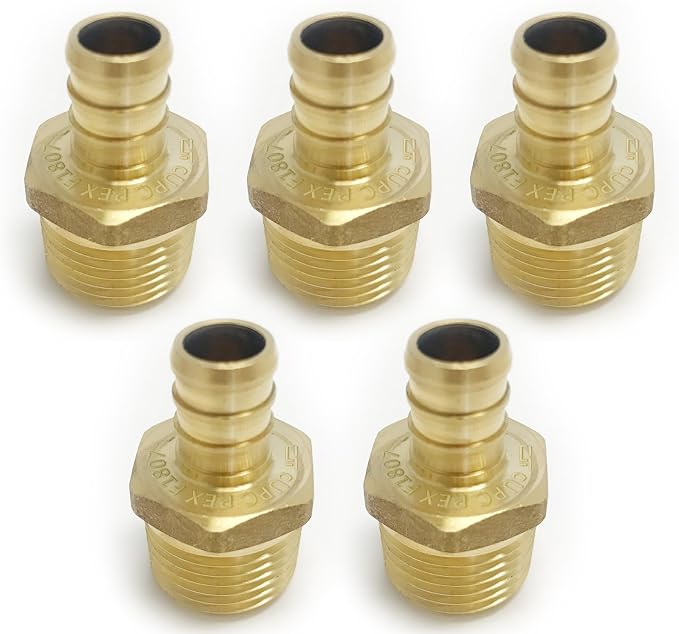5PC Pex Barb Crimp Brass Fittings 3/4Inch x 3/4Inch NPT Male Adapter | ASTM F1807,For Potable Water-PEX1807019(5)