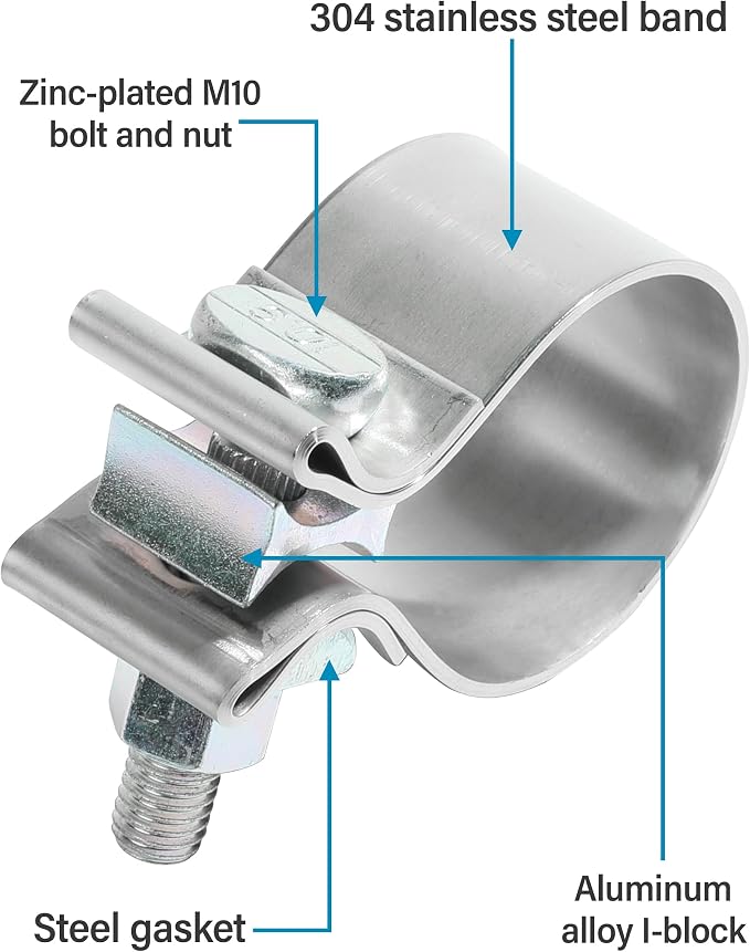 ESEWALAS 2 Pack Stainless Steel Exhaust Clamp, Narrow Band Muffler Seal,Car Accessories Narrow Band Muffler Clamp,Use for Exhaust System (2.0 inch)