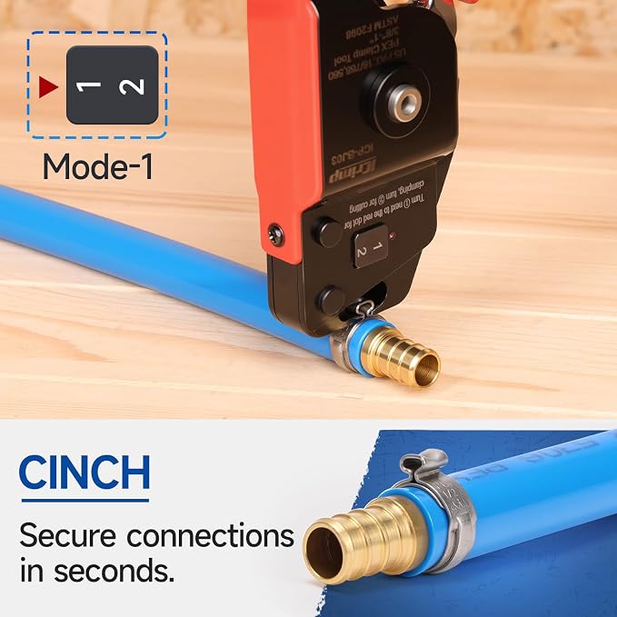 iCrimp BJ03 PEX Cinch & Removal Tool Kit for 3/8"–1" Stainless Steel Clamps | One hand ratchet auto-release design, kit includes 20pcs 1/2", 10pcs 3/4" PEX clamps and pipe cutter