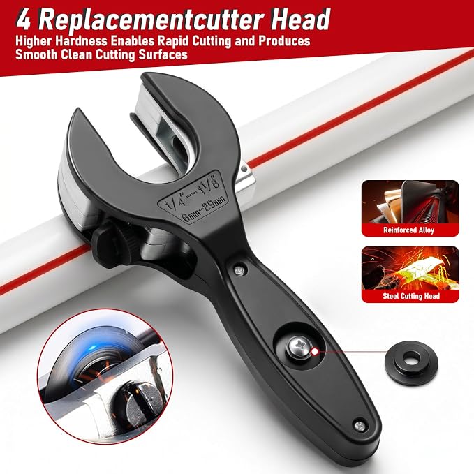 17Pcs Ratcheting Pipe Cutter Tool Kit, Heavy-Duty Copper & PVC Pipe Cutter, Tubing Cutter 1/4" to 1-1/8", Close Quarters Tube Compact Cutter with Deburring Tools and Bag for Plumbing Repair