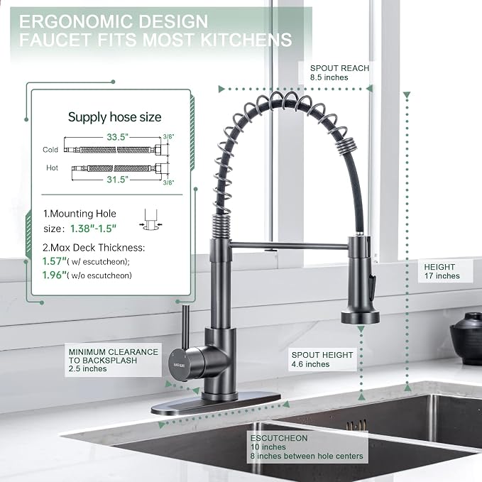 WEWE Pull-Down Kitchen Faucet, 2-Mode Sprayer, Matte Gray, High Arc