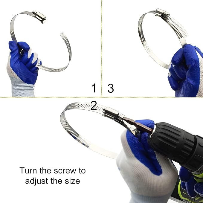 3" 4” 5" Adjustable 304 Stainless Steel Duct Clamps (3 Sizes, 6Pcs) | Hose Clamps Assortment Kit, Air Ducting Clamp, Worm Drive Pipe Clamps for Plumbing, Automotive and Mechanical Applications