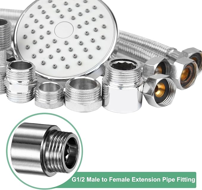 M METERXITY Shower Head Extension Arm, Stainless Steel G1/2 Male to Female Extension Pipe Fitting Adapter with PTFE Thread Seal Tape for Shower/Faucet, Pipe Plumbing Coupler 1.18"/30mm 1-Pack