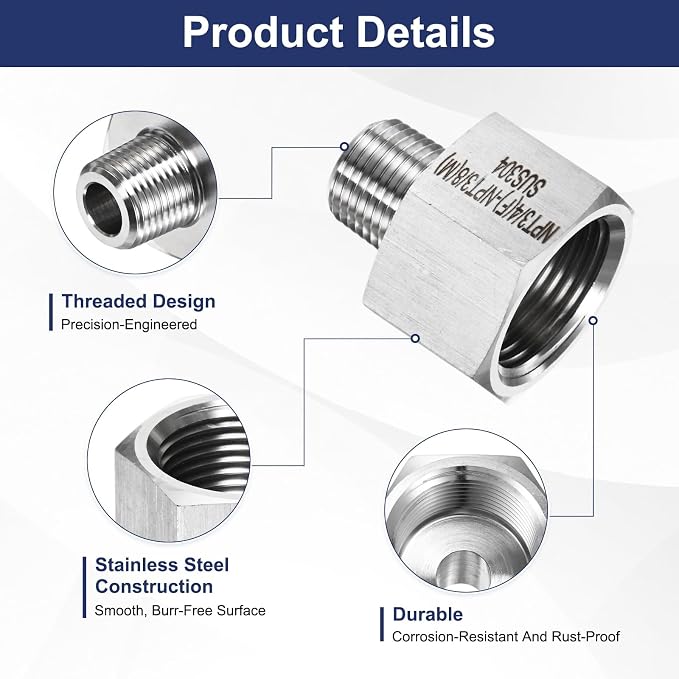 M METERXITY 2-Pack Garden Hose Adapter, Stainless Steel 3/4" NPT Female x 3/8" NPT Male Threaded Connector with Sealing Tape Garden Hose Convert Fitting for Pipe Fitting/Shower