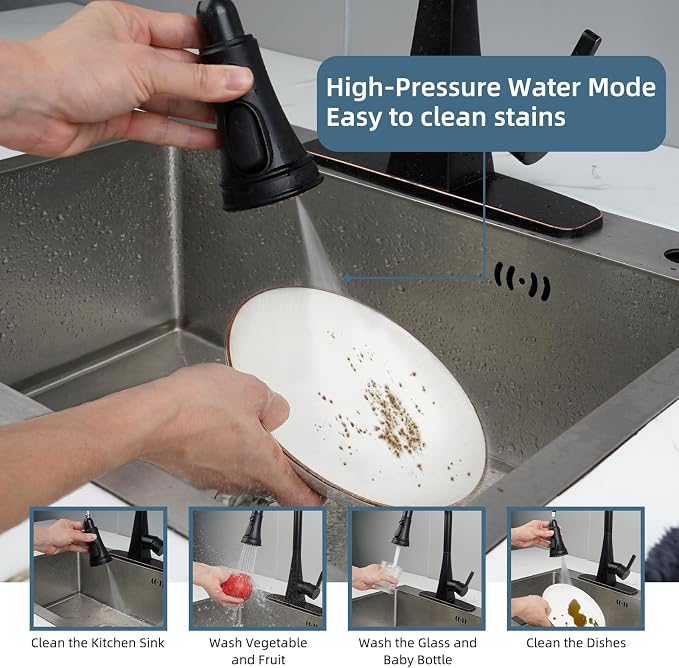 Universal Kitchen Faucet Head Replacement 3 Modes, 15 Adapters, Matte Black