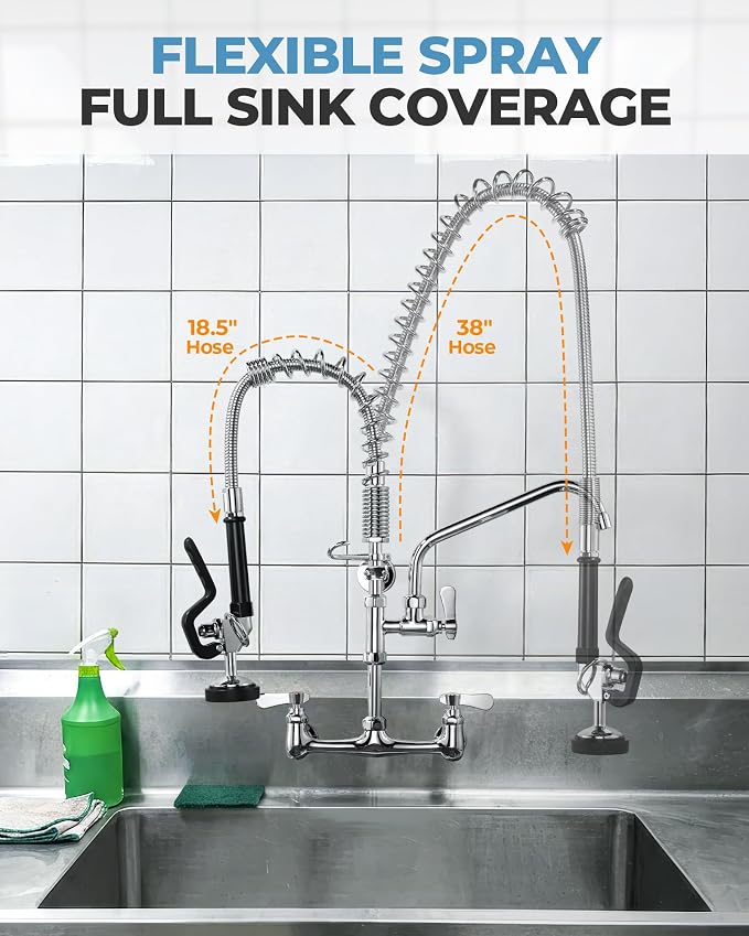 18.5" Commercial Sink Faucet Sprayer Hose, Pre-rinse Sprayer Hose for Commercial Kitchen Sink Faucet, 18.5 Inch Stainless Steel Flexible Hose Replacement Kit for Restaurant Industrial Dishwasher