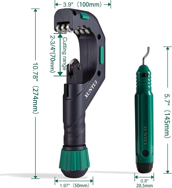 Large Pipe Cutter, 1/4"-2-3/4" OD Tubing Cutter Kit | For Copper, Aluminum, Brass & Thin-Wall Stainless, Includes Deburrer, Spare SKD11 Wheel & HSS Blade