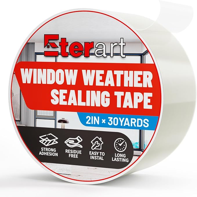 ETERART Transparent Weatherproof Seal Tape for Rain Leaks, 2" x 30Yds | Heavy Duty Adhesive for Winter Drafts, No-Residue Weather Stripping for RVs, Windows, Doors & Renters, easy tear