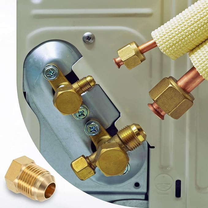 uxcell 4Pcs Brass Seal Plug, 7/8"-14 UNF Male Thread Hex Pipe Fitting, Flare Tube Fittings with Tape for Air Conditioner Pipe Extension Water Gas Line