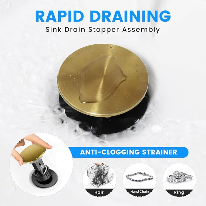 Bathroom Sink Drain with Overflow with Hair Catcher Anti-Clog Sink Strainer