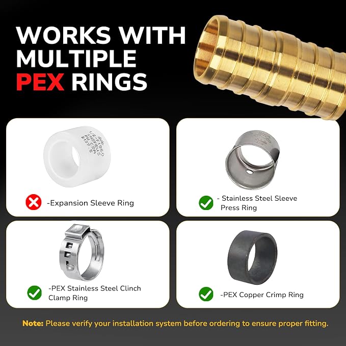 1/2" PEX Tee, PEX Fittings, Heavy-Duty Brass Crimp Fittings for PEX Pipes with Leak-Resistant Construction, NSF & UPC Certified, 5 Pack