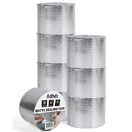 Adhes Butyl Sealing Tape Waterproof Tape 8 inch x 33feet | Waterproof Rubber Adhesive Repair Tape for Roof, Window, RV, Pipe, Gutter & Leak Fixing 8Rolls