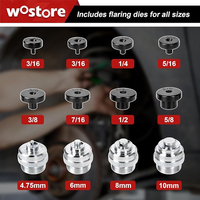 Wostore 25FT Brake Line Kit & Flaring Tool, 24 Brass Fittings, 3/16-5/8" | Double & Single & Bubble flares flaring tool. 25FT 3/16" copper line. Cutter and reamer included. 7 sizes up to 5/8"