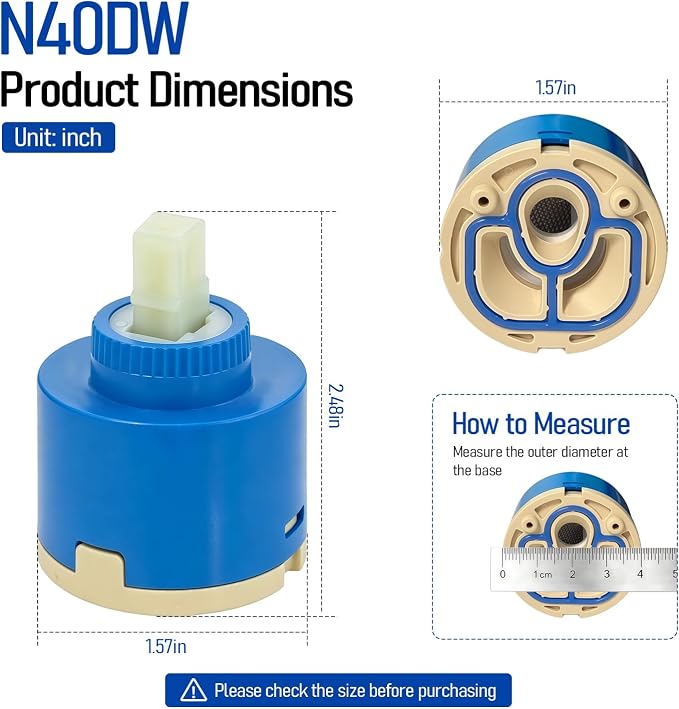 N40DW 40mm Ceramic Faucet Cartridge,Replacement for Kitchen and Shower