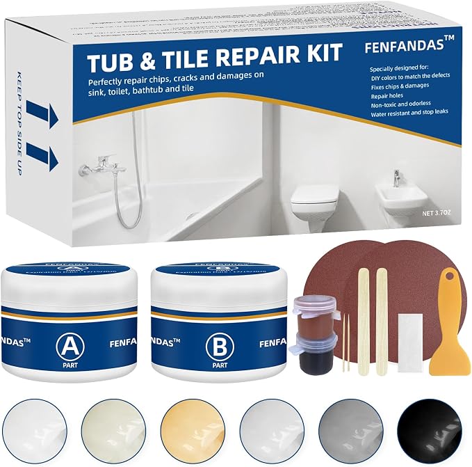 Tub and Fiberglass Shower Repair Kit White, Porcelain Tile Repair Kit