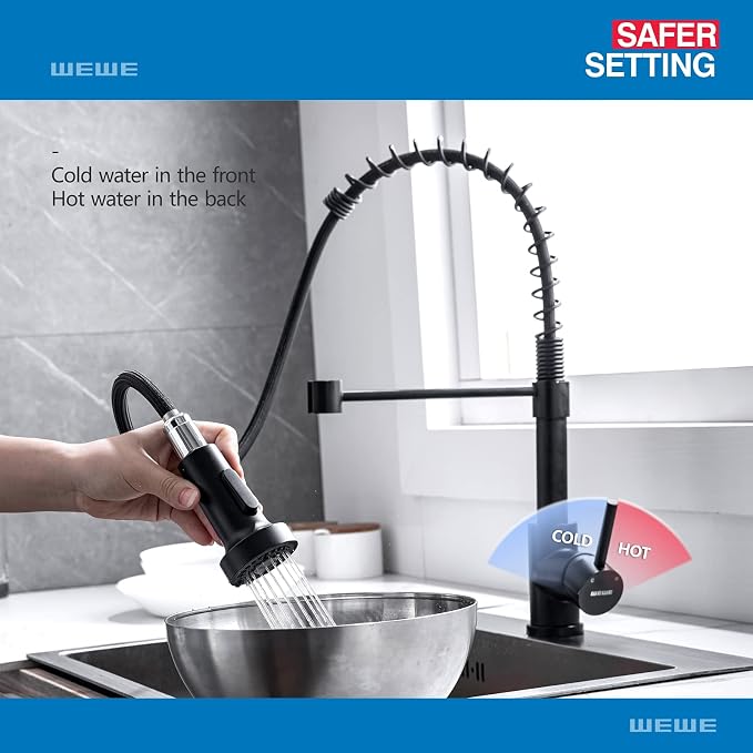 WEWE High Arc Pull-Out Kitchen Faucet, 2-Mode Sprayer, Matte Black