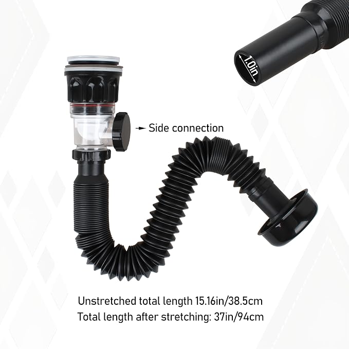 Bathroom Sink Drain Kit - Flexible Sink Drain P-Trap for 1-1/4" & 1-1/2", Built-in Anti-Clogging Stopper, Anti-Odor Bathroom Sink Drain