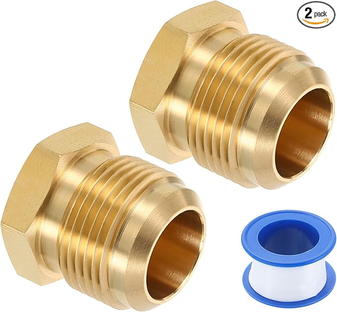 uxcell 2Pcs Brass Seal Plug, 1-1/16" UNF Male Thread Hex Pipe Fitting, Flare Tube Fittings with Tape for Air Conditioner Pipe Extension Water Gas Line