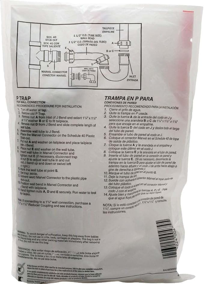 Plumb Pak 400WK Plastic P-Trap Kit with Reducing Washer, 1.5" or 1.25", White