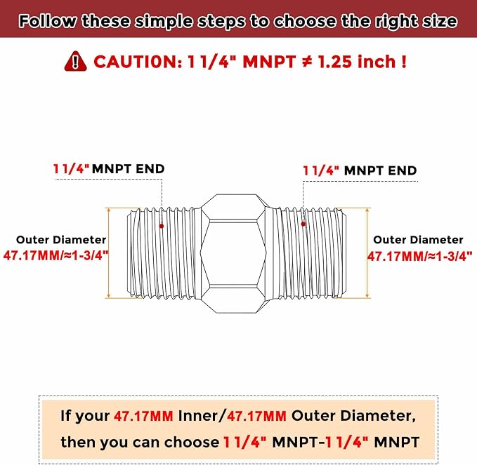 1 1/4" Male NPT To 1 1/4" Male NPT SUS304 Hex Nipple | Solid Male Pipe Adapter Hose Connectors for Pipe Repair, Bathroom Remodel, Tool Extensions, Compression, Irrigation