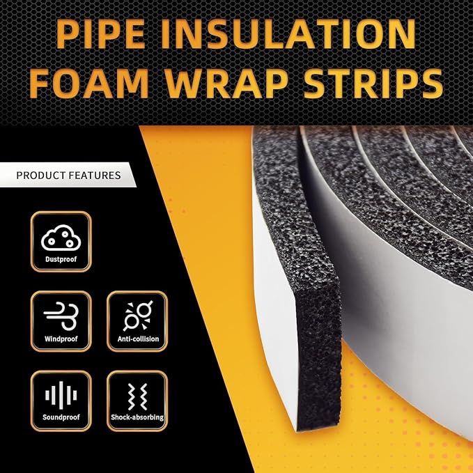 Pipe Insulation Wrap 2" Wide X 32.8 Ft Outdoor Foam and Foil Wrap Insulation Tape Self Adhesive for Winter Freeze Protection for Cold Hot Water Pipes for Reduce Heat Loss (1 Roll)