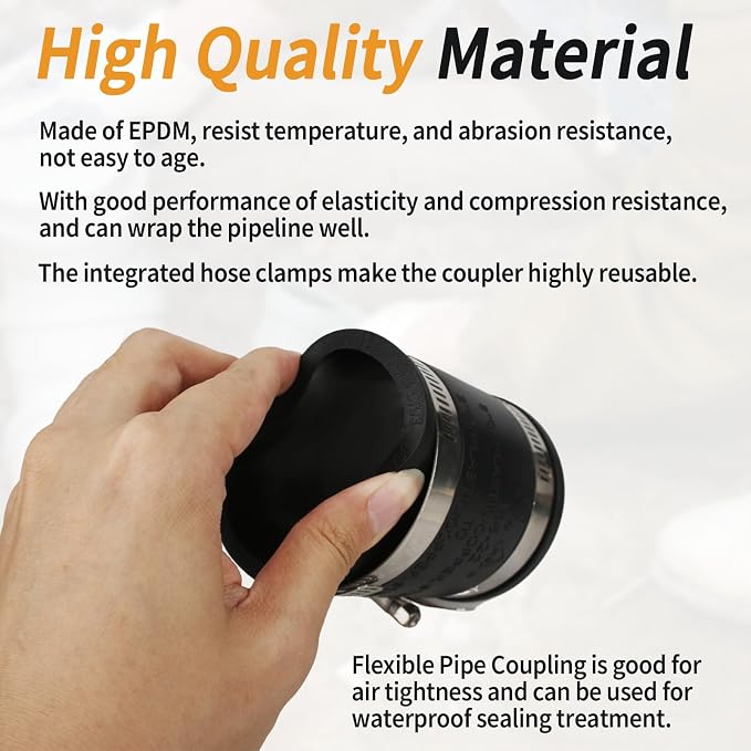 Flexible PVC Pipe Coupling with Rubber Hose Clamps for Flex Coupling 1-1/4 Inch Nominal Pipes Drain Repair, Dust Hose,Plumbing Connection,Cast Iron,Plastic Pipes Upgrade, PVC Condensate Pipe Coupler ﻿