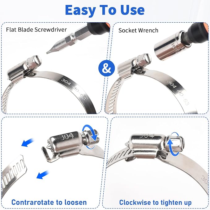 1 Inch Hose Clamp, 20 Pack Stainless Steel Hose Clamps for 5/8 Inch to 1 Inch Hose Pipe Adjustable Worm Gear Clamps Assortment Kit for Fuel Line Automotive Plumbing Mechanical