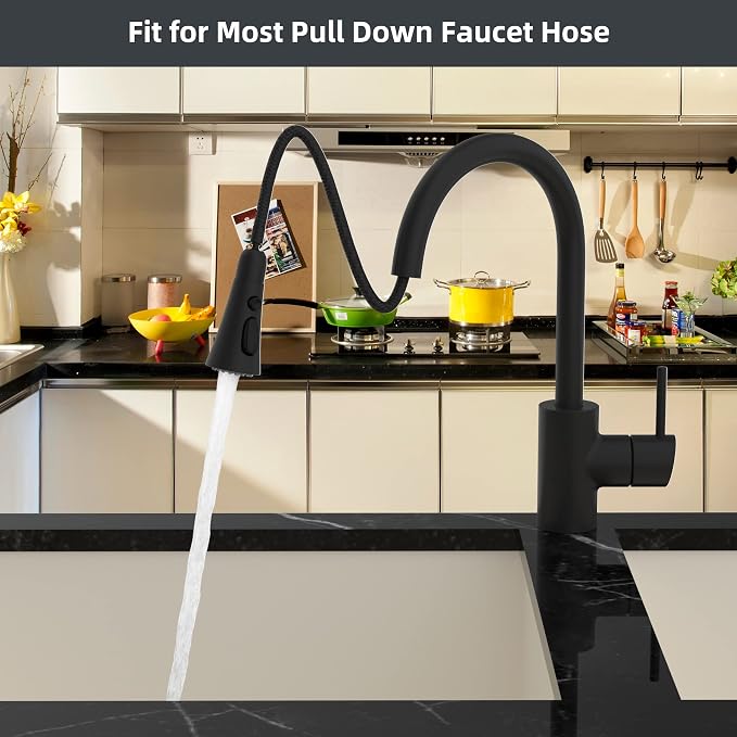 Hibbent Pull Down Kitchen Faucet Head Replacement with 12 Adapters, NSF/ANSI/CAN 61 & CUPC Certified 3-Function Sink Spray Nozzle, Compatible with Moen, Delta, Kohler Faucets, Matte Black