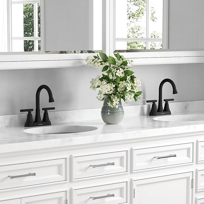 Matte Black Bathroom Faucet, Hurran 4 inch Centerset 2-Handle Lead-Free