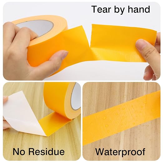 Heavy Duty Duct Tape 2 Inch X 33 Yards, 8.5 Mil Thickness, Multi Purpose Yellow Duct Tape, No Residue, Waterproof and Tear by Hand - for Repairs, Industrial, Professional Use (Pack of 3)