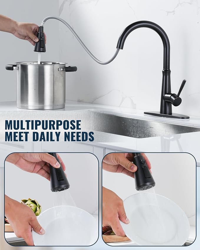 Pull Down Spray Head Replacement - for Kitchen Faucet Sprayer Head with 9 Adapters, 3 Function Pull Out Faucets Spray Nozzle Compatible with Moen, American Standard Faucets, Oil Rubbed Bronze