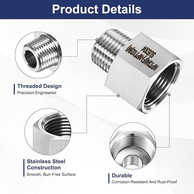 M METERXITY 2-Pack Garden Hose Adapter, Stainless Steel 3/4" NPT Female x 1/2" NPT Male Threaded Connector with Sealing Tape Garden Hose Convert Fitting for Pipe Fitting/Shower
