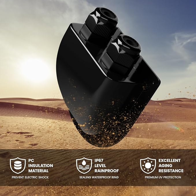 Solar Cable Entry Gland Waterproof PV Entry Gland Multiple Lengths with UV-Resistant PC Housing Includes Butyl Tape for RV Boat Roof Yacht Solar Systems(0.3FT Black)