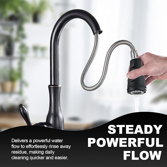 Kitchen Faucet Head Replacement Part, G1/2 (13/16" Male Thread) Pull Down Pull Out Sink Sprayer Nozzle, 3 Functions Stream Spray Pause Faucet Tip, Matte Black