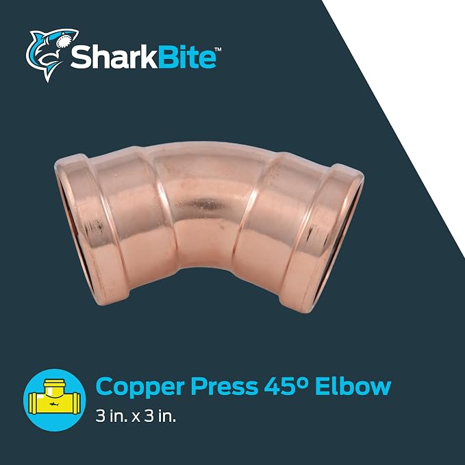 SharkBite 3 x 3 Inch 45 Degree Elbow, Copper Press Plumbing Fitting, UPR0579