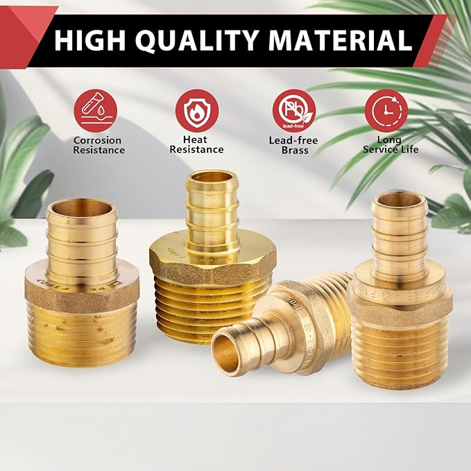 4PC Pex Barb Crimp Brass Fittings 3/4Inch x 3/4Inch NPT Male Adapter | ASTM F1807,For Potable Water-PEX1807019(4)