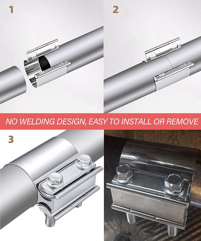 Zlirfy Stainless Steel Exhaust Clamp Band, Universal Widening Butt Joint Clamp, Fit for 2.25" Exhaust Pipe