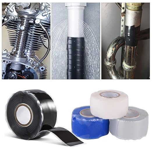 SKYPRO 2 Rolls Self Fusing Silicone Tape 0.98 inch x 9.84 ft White/Grey Waterproof Rescue Tape for Emergency Pipeline Plumbing Repair Cable Winding Insulating