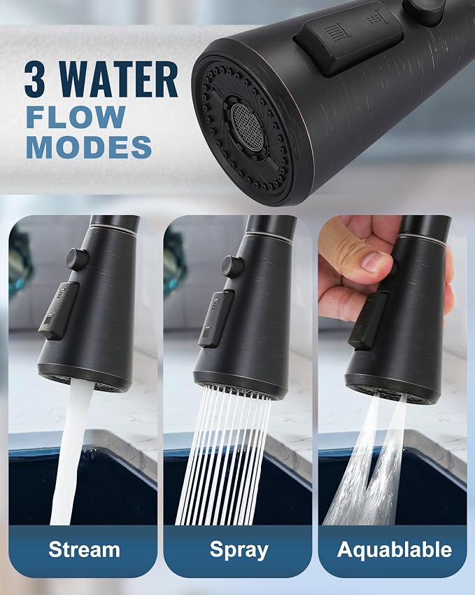 Pull Down Spray Head Replacement - for Kitchen Faucet Sprayer Head with 9 Adapters, 3 Function Pull Out Faucets Spray Nozzle Compatible with Moen, American Standard Faucets, Oil Rubbed Bronze