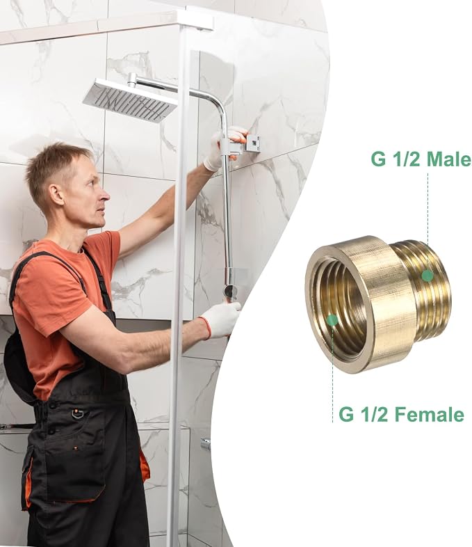 M METERXITY Shower Head Extension Arm, Brass G1/2 Male to Female Extension Pipe Fitting Adapter with PTFE Thread Seal Tape for Shower/Faucet, Pipe Plumbing Coupler 0.79"/20mm 2-Pack