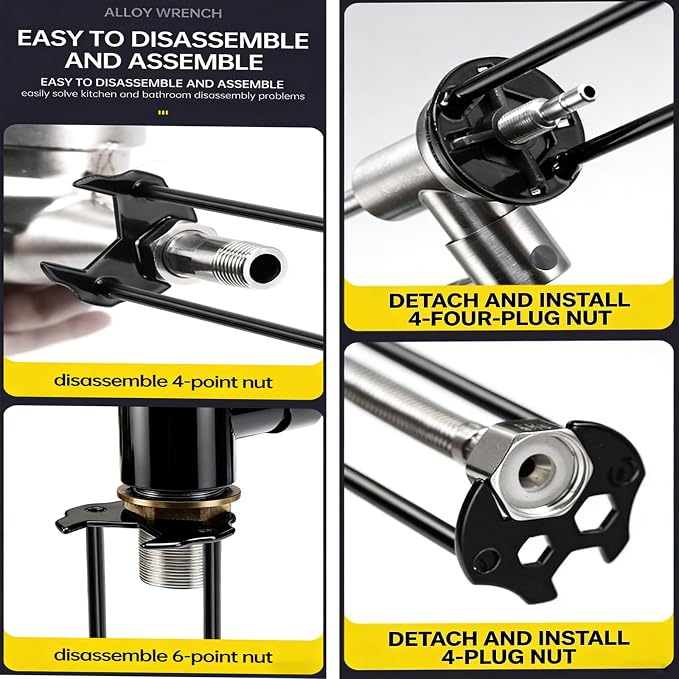 4 in 1 Water Pipe Wrench, Multifunctional Sink Wrenches, Plumbing Repair Wrench, Sink Wrench Faucet Tool, Faucet Installation Tool, Under Sink Wrench Faucet Tool for Kitchen Bathroom (Type A)