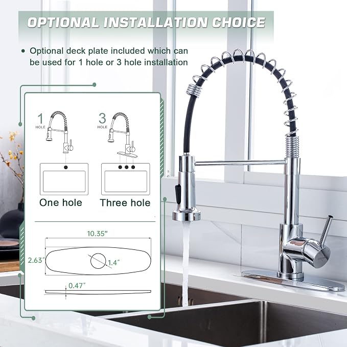 WEWE Pull-Down Kitchen Faucet, 2-Mode Sprayer, Polished Chrome, High Arc