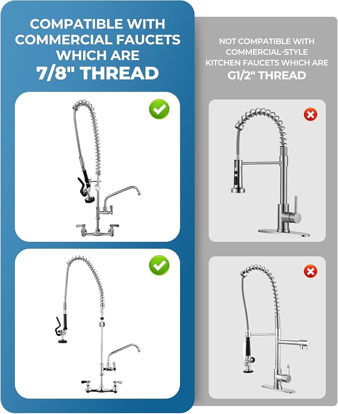 38" Commercial Sink Faucet Sprayer Hose, Pre-rinse Sprayer Hose for Commercial Kitchen Sink Faucet, 38 Inch Stainless Steel Flexible Hose Replacement Kit for Restaurant Industrial Dishwasher